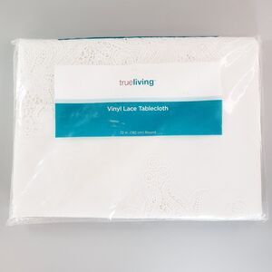 True Living Vinyl Lace Table Cloth 72" Round White Party Supplies Wedding Dining